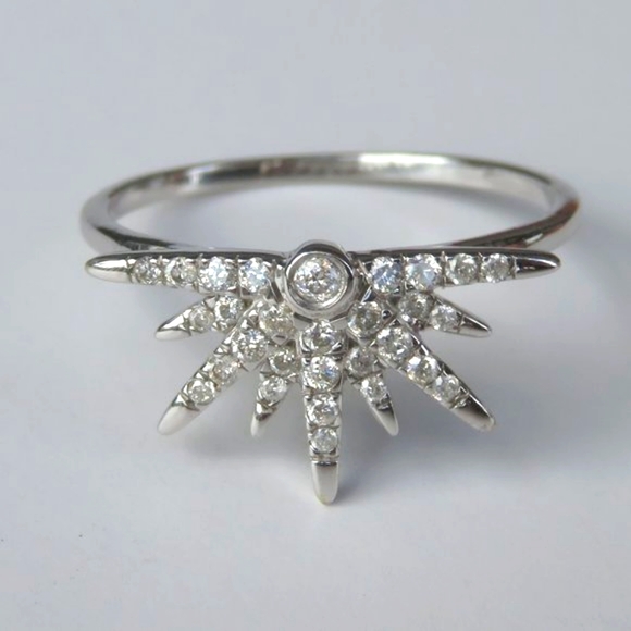 Artisan 14K White Gold Diamond Half-Star Ring - Picture 1 of 15